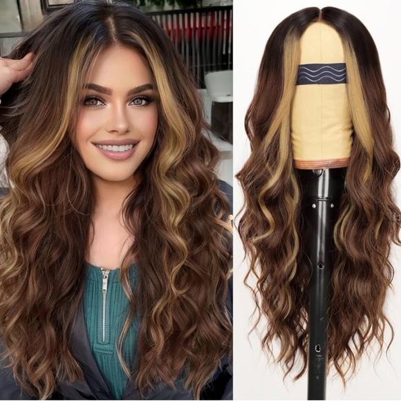 20 Inches Synthetic Brown and Blonde Wavy Hair Wig